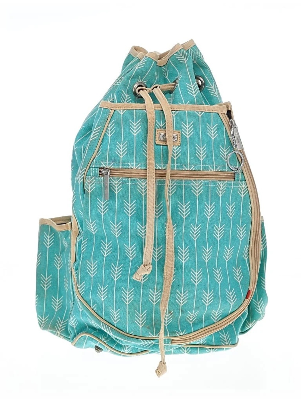 Teal Arrow-Print Canvas Drawstring Backpack
